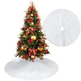 Christmas Tree Skirt Christmas Decoration White Cute Tree Skirt Ambiance Santa Claus Tree Skirt Christmas Tree Decoration Circular 78cm Fluffy Luxurious Santa Decorations Leg Cover Underlay (Fluffy