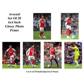 Set of 20 Individual Arsenal 2024/5 Football Players Signed 6X4 Inch Photo Prints With Pre Printed Signatures That Would Make A Great Gift For Any Fan.