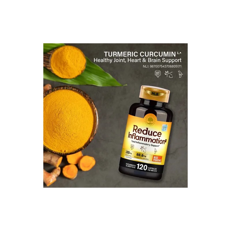 Reduce Inflamation® Suplemento Para Desinflamar Con Cúrcuma, 120 cápsulas Sin