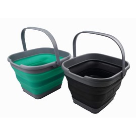 SAMMART 10L (2.6 Gallon) Set of 2 Collapsible Rectangular Handy Basket/Bucket (Bluish-Green + Black, 2)