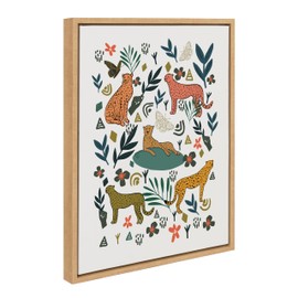 Kate and Laurel Sylvie Cheetah Coalition White Framed Canvas Wall Art by Oris Eddu, 18x24 Natural, Colorful Animal Illustration Art for Wall