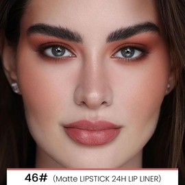 Kaely 2in1 Nude Pink Velvet Matte Lip Liner & Lipstick Combo Set Kit for Women, DNM Magic 24 Hours Lipstick and Lip Liner Makeup Set Stain Long Lasting Waterproof labial 46