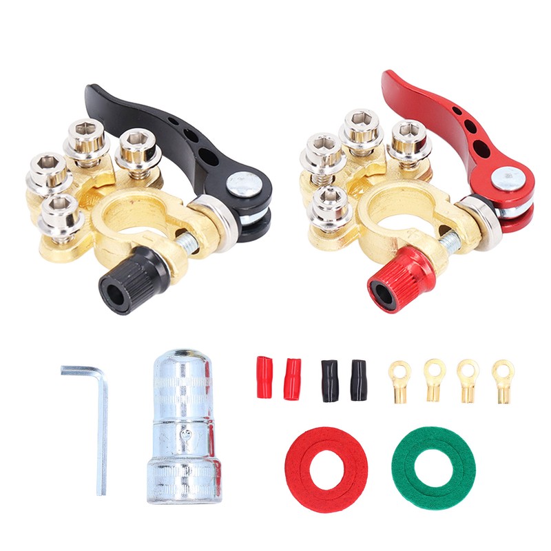 2Pcs Battery Terminal Connectors Car Disconnect 4 Way Positive Negative