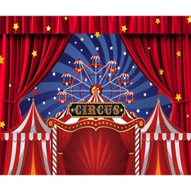 Xiaoterna 2.2 x 1.5 m Welcome to Carnival Background Red Circus Background Circus Carnival Night Backdrop Ferris Wheel Red White Striped Tent Stars Photography Background Portrait Photo Props