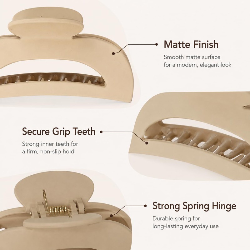 4 Pcs Flat Claw Clips for Women, Matte Hair Clips
