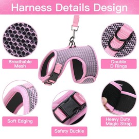 PUPTECK Soft Mesh Cat Vest Harness and Leash Set Puppy Padded Pet Harnesses Escape Proof for Cats Small Dogs Rabbits Bunny