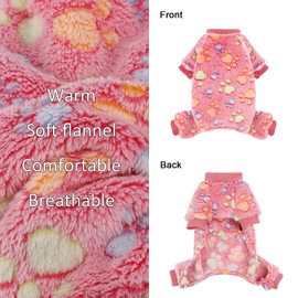 YIKEYO Dog Pajamas for Small Dogs Girl Dog and Boy Dog Winter Sweater Pajamas Puppy 4 Legged Sweater Clothes for Chihuahua Yorkie Teacup Jumpsuit Cute Puppy Feet Print Pajamas (Rose, XS)