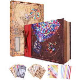 Our Adventure Book Scrapbook Embossed Letter Cover Travel Journal Scrap Book Kit For Couples, Memory Book For Anniversary Wedding, Christmas gifts, Easter Bonus, 11.6 x 7.5 in