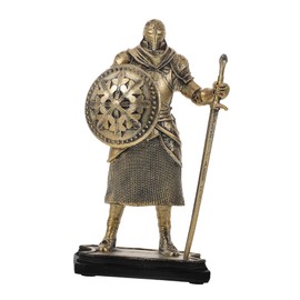 Totority Retro Guard Ornaments Vintage Ornaments Knight with Sword Sculpture Ancient Soldier Figurines Statue Knight Collectible Sculpture Medieval Soldier Figure Synthetic Resin Golden