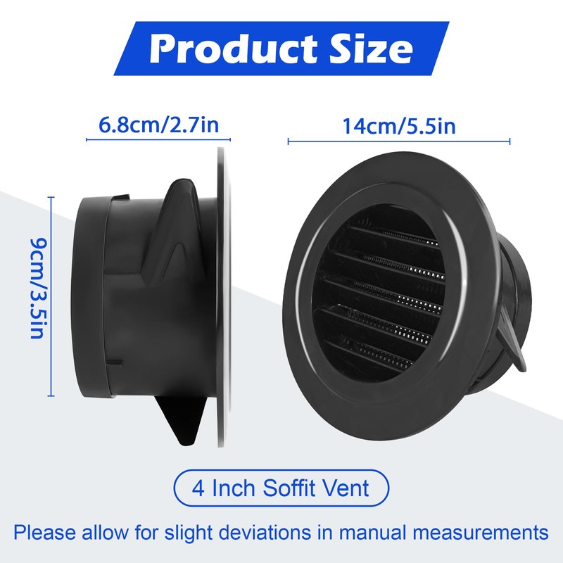 4 Inch Soffit Vent Cover, Black Round Soffit Exhaust Vent