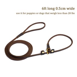 LWBMG Real Leather Slip Lead Dog Leash, Thin Lightweight Adjustable Dog Training Leash, Soft Genuine Leather Dog Leash for Small Dogs 5.6 ft x 1/5 inch Brown