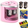 Electric Pencil Sharpener with 24 Coloured Pencils, Sharpener with Container,