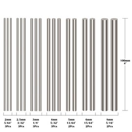 Glarks - Barra redonda sólida de acero inoxidable, 18 unidades, surtido para herramientas de manualidades, diámetro 2,5-8 mm, longitud 100 mm