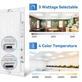 CycevSun 4-Pack 2x2 LED Flat Panel Light - Drop Ceiling, 30/40/50W Selectable, Up to 5500LM, 4CCT 3000K/4000K/5000K/6000K, 0-10V Dimmable, 100-277V, ETL Listed, 5-Year Service