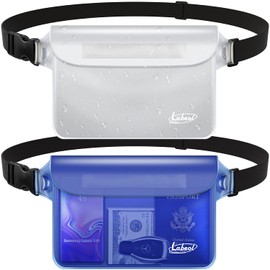 Labeol Waterproof Fanny Pack, 2 Pack Waterproof Pouch with Waist Strap,Waterproof Fanny Pack to Keep Phone and Valuables Dry,Waterproof Fanny Pack for Swimming Kayaking Boating Snorkeling (Clear+Blue)