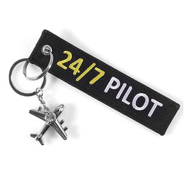 DonJordi 24/7 Pilot Keyring with Small Plane - Fabric Pendant for All Pilots, silver, Modern