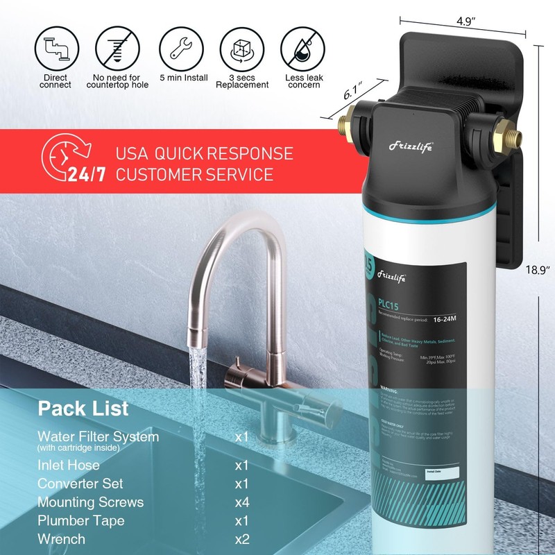 Frizzlife SW15 Under Sink Water Filter System, NSF/ANSI 53&42 Certified,