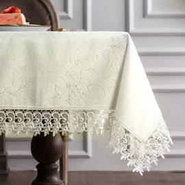 ARTABLE Lace Table Cloths Rectangle Fall Antique Flower Decor Macrame Tablecloth for Outdoor Farmhouse Rustic Kitchen Party Birthday Picnic (Ivory-1, 60 x 84 Inch)