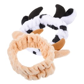 Gatuida 2 pcs Cow Ear Horn Makeup Headband Comfortable Face Washing Skincare Headbands for Women Cute Cartoon Design for Spa Makeup and Daily Use