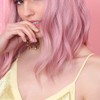 LC210-1 Curly Wavy Wig Pink Pastel Short Bob Synthetic Wigs