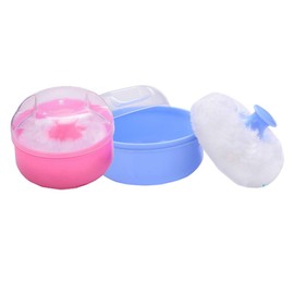 2PCS Plastic After-bath Powder Puff Box Bottle Kit Empty Refillable Face Body Talcum Powder Container Storage Jar Pot Vials Dispenser for Home or Travel (Pink + Blue)