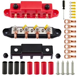 Pindex M8 Busbar Distribution Block 250 AMP DC 12 V-48 V with 4 x M8 Terminal Bolts, M8 Power Distribution Block Bus Bar 12 V for Motorhomes, Ships, Yachts, Car RVs, Trucks