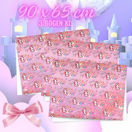 artwelten Unicorn Gift Wrap for Girls - 3 Sheets 90 x 65 cm - Sustainable Magic Birthday Paper with Cute Unicorns in Pink - Made in Germany
