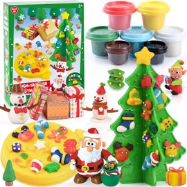 PLAY Christmas Clay Set for Children - Modelling Clay Accessories for Children from 3 Years DIY Christmas Tree Set, Christmas Children's Clay with Kneading Tool 7 Cans of Modelling Clay, Gift Girls 4