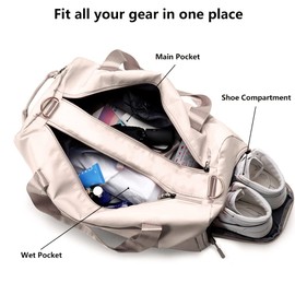 MABROUC Duffle Bag For Women, Sports Duffel Bag for Gym with Wet Pocket & Shoe Compartment, Overnight Weekender Travel Bag(beige)