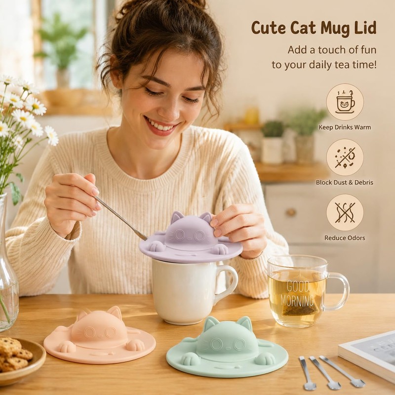 3 Pcs Cute Cat Silicone Tea Bag Squeezer, 4.13 Inch