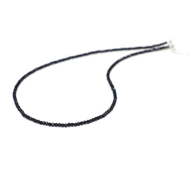 GemInspire Natural Blue Sapphire Beads Choker Necklace 2.4-2.5 mm Beads