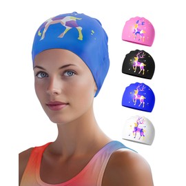 Swimming Cap for Women – Soft, Elastic, Anti-Slip, Stylish, Comfortable (Blue Deer)