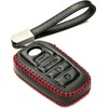 Vitodeco Genuine Leather Smart Key Fob Case Compatible with Toyota Tacoma, Toyota Tundra 2022-2025 (4-Button, Black/Red)