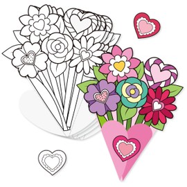 CY2SIDE Valentine’s Day Flower Bouquet - 36PCS Color Your Own Heart Flower Bouquet Craft Kit Make Your Own Color Paper Flower Bouquet Gift for Girls DIY Valentines Gift Craft for Kids School Project