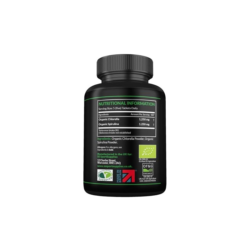 Organic Chlorella and Spirulina - 2500mg - 300 Tablets -