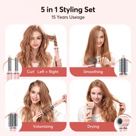 5 in 1 Hair Styler - Professional High Speed Hot Air Styler, Frizz-Free Hair Dryer Brush, No Heat Damage Air Styler Wrap - Hair Dryer, Curl, Volumize, Straighten,Gifts for Women, Travel