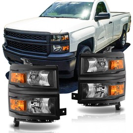 ISHARINGAUTOPARTS Headlight Assembly Compatible with 2014 2015 Chevy Silverado 1500 Replacement Headlamp Black Housing Amber Corner