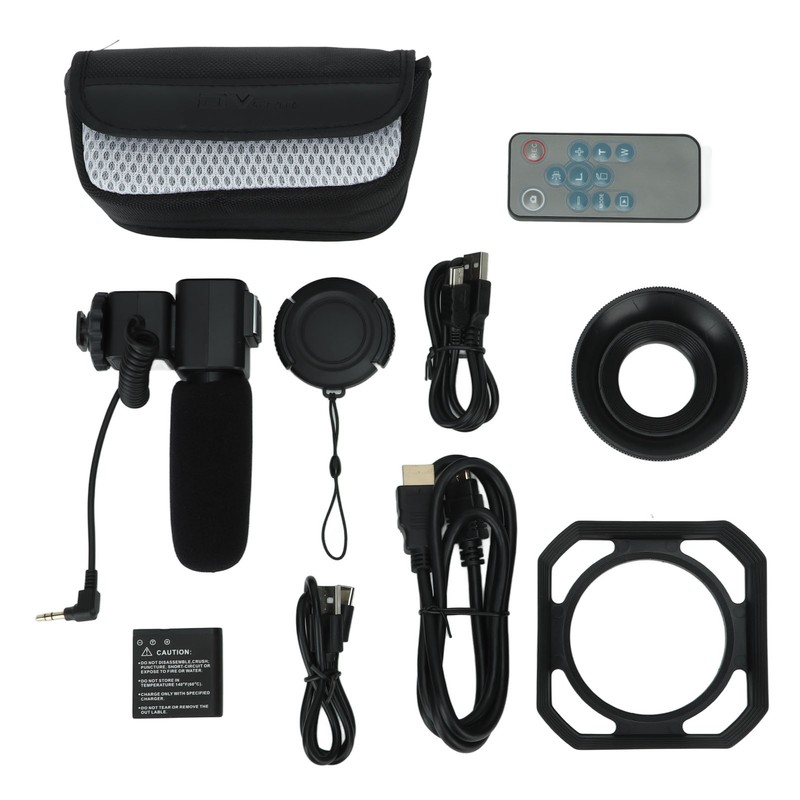 4K Video Camera with Remote Control Microphone Lens Hood 18X