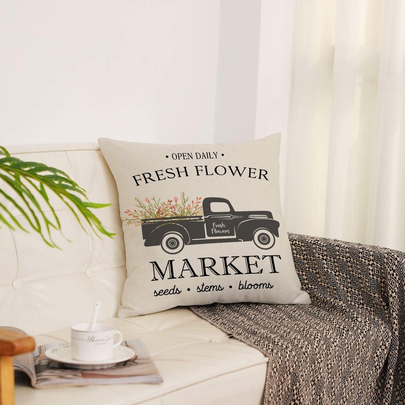 YeeJu Spring Decorative Throw Pillow Covers Square Cotton Linen Cushion