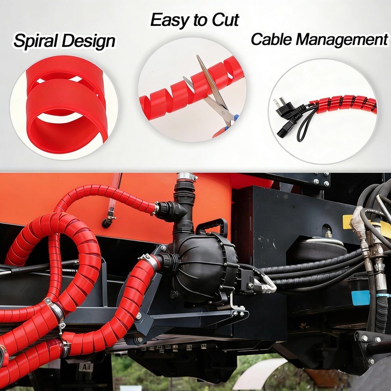 Pangda 25Ft Hydraulic Hose Protector 1/2 Inch Spiral Hose Wrap