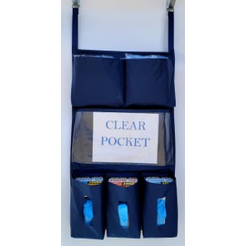 It's Sew EZ Personal Protection Equipment (PPE) Isolation Door Caddy - 6 Pockets - NFPA-701 Fire Retardant Nylon Oxford with Two Stainless Steel Hooks included (Navy, 6 pockets)