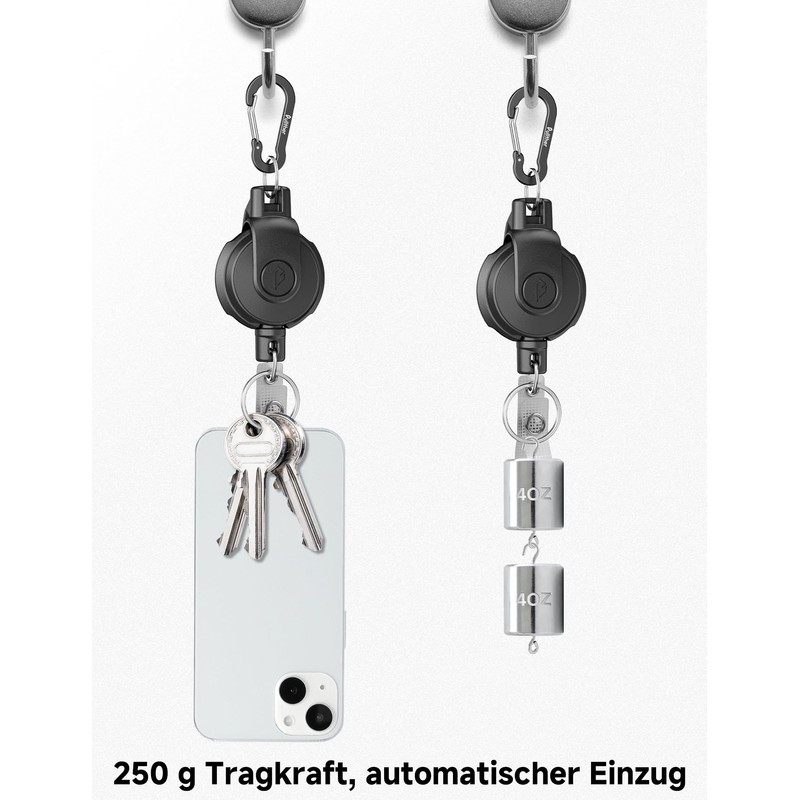 pullther Retractable Key Ring - 360° Rotatable, Durable Extendable Carabiner