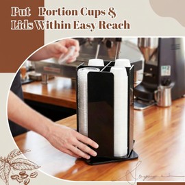 Geetery Rotating Portion Cup and Lid Organizer with 4 Compartments Acrylic Portion Cup Dispenser Holder Carousel Storage for Food Truck Accessories Countertop Coffee Station Restaurant Beverage