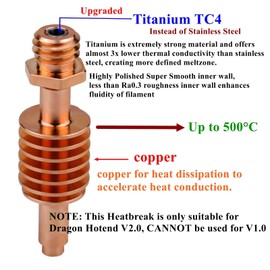 Upgrade Dragon Hotend V2 Heatbreak Core Titanium Copper Standard Flow Feeding Tube Repair Parts High Temperature Compatible with Voron Prusa MK3 3D Printer Phaetus Dragon New SF V2.0 (SF Heatbreak)
