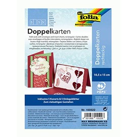 folia 150522 - Doppelkarten ca. 10,5 x 15 cm, je 5 Karten (220 g/qm), Kuverts und Einlagen, dunkelrot - ideal für Einladungen, Glückwunsch- oder Grußkarten
