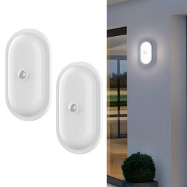 Be Studied Motion Sensor Light Indoor, Motion Sensor Outdoor Lights Night Light IP64 25.9Ft Long-Distance Sensing, for Garage, Backyard, Bathroom, Walk-in Closet Wired, Oval Bright White 2 Pack