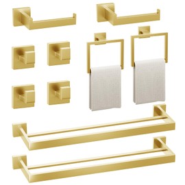 ENCYS 10-Pieces Bathroom Hardware Set,23.6inch Wall Mounted Double Towel Bar Set，Towel Rack&Toilet Paper Holder&Towel Ring and Towel Hook;Bathroom Accessories Set(Gold)