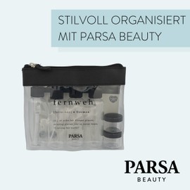 PARSA Beauty Reise Refill-Set 7-teilig – Reiseflaschen zum Befüllen 100ml und Reisegröße Behälter mit Spatel – Reise Gadgets – Reiseset Flüssigkeiten – Reisebehälter Kosmetik travel