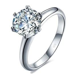 Mwring CVD-PVD Diamond Solitaire Wedding Ring for Women 925 Sterling Silver Round Diamond Ring, Promise Engagement Rings