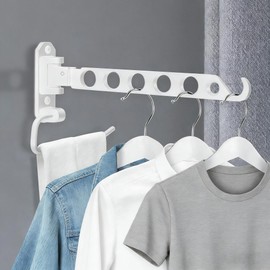JOLY FANG Foldable Coat Hook, Wall Clothes Airer, Wall Hook, Folding Hook for Balcony, Bathroom, Laundry Room (1 Piece, White-U)